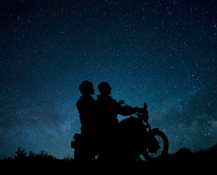 night, motorcycle, couple
